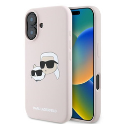 Karl Lagerfeld Silicone Double Heads Print MagSafe - Etui iPhone 16 Plus (różowy) (KLHMP16MSKCHPPLP)