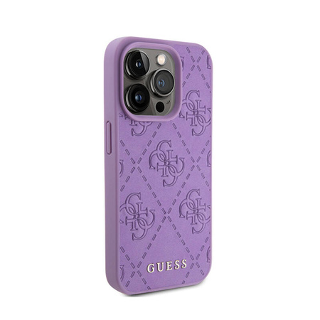 Guess Leather 4G Stamped - Etui iPhone 15 Pro (fioletowy) (GUHCP15LP4EPMU)