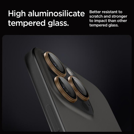Spigen Optik Pro GLAS.TR EZ Fit Camera Protector 2-Pack - Szkło ochronne na obiektyw do iPhone 16 Pro / 16 Pro Max (2 szt) (Desert Titanium) (AGL08862)
