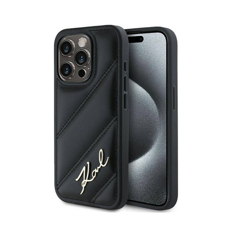 Karl Lagerfeld Diagonal Quilted Script - Etui iPhone 13 Pro (czarny) (KLHCP13LPQDSMGK)