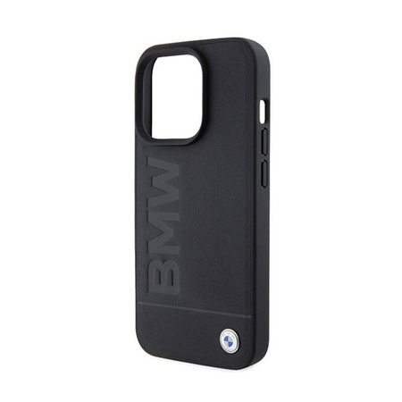 BMW Leather Hot Stamp MagSafe - Etui iPhone 15 Pro (Czarny) (BMHMP15LSLLBK)