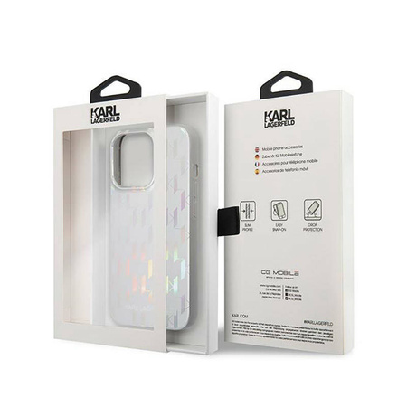 Karl Lagerfeld Monogram Iridescent - Etui iPhone 14 Pro Max (srebrny) (KLHCP14XLGMMSV3)