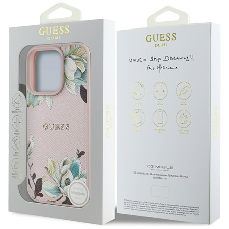Guess Grained Printed Flower Pattern MagSafe - Etui do iPhone 16 Pro (różowy) (GUHMP16LPGNMPLMP)