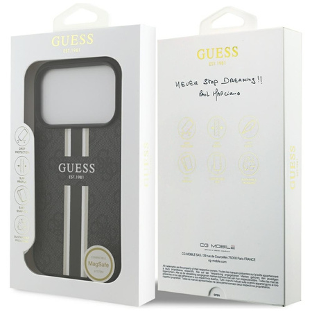 Guess 4G Printed Stripes MagSafe - Etui iPhone 17 Pro (czarny) (GUHMP17LP4RPSK)