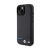 BMW Leather Carbon Blue Line - Etui iPhone 15 (czarny) (BMHCP15S22NBCK)