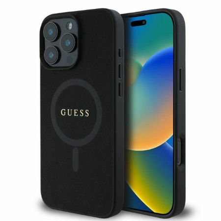 Guess Saffiano Classic Logo MagSafe - Etui iPhone 16 Pro (czarny) (GUHMP16LPSAHMCK)