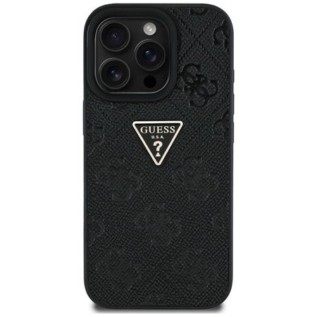 Guess Hot Stamp 4G Pattern Triangle Metal Logo - Etui do iPhone 16 Pro (czarny) (GUHCP16LPGP4STRK)