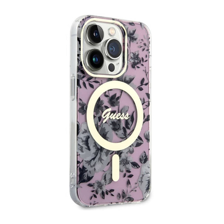 Guess Flower MagSafe - Etui iPhone 14 Pro (Różowy) (GUHMP14LHCFWSP)