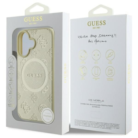 Guess Saffiano Peony Classic Logo MagSafe - Etui iPhone 16 (złoty) (GUHMP16SPSAPSMED)
