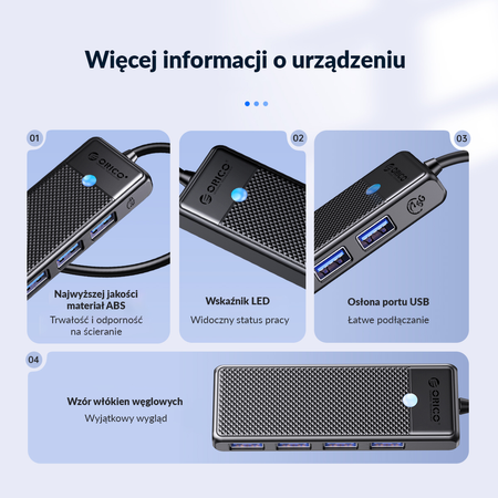 Orico Hub USB-C 4 porty USB-A 3.0 5Gbps czarny (PAPW4A-C3-015-BK-EP)
