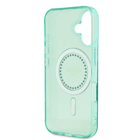 Guess IML Rhinestones MagSafe - Etui iPhone 16 (zielony) (GUHMP16SPFTDTEN)
