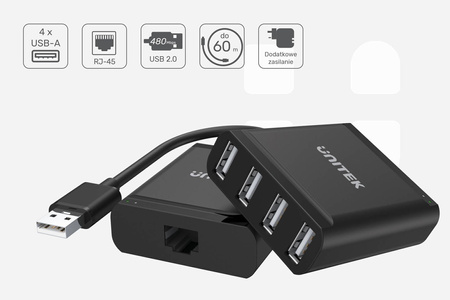 Unitek Y-2516 przedłużacz USB 2.0 po skrętce 4 x USB (Y-2516)