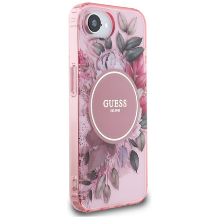 Guess IML Flowers MagSafe - Etui do iPhone 16e (różowy) (GUHMPSE4HFWBRCEP)