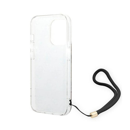 Guess 4G Print Cord - Etui ze smyczką iPhone 14 Pro (brązowy) (GUOHCP14LH4STW)
