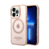 Guess Gold Outline Translucent MagSafe - Etui iPhone 14 Pro (różowy) (GUHMP14LHTCMP)