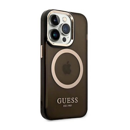 Guess Gold Outline Translucent MagSafe - Etui iPhone 14 Pro (czarny) (GUHMP14LHTCMK)