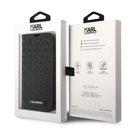 Karl Lagerfeld Booktype Saffiano Monogram - Etui iPhone 14 Pro (Czarny) (KLBKP14LSAKLHPK)