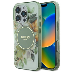 Guess IML Flower & Tonal Circle MagSafe - Etui iPhone 16 Pro (zielony) (GUHMP16LHFWBDCEN)