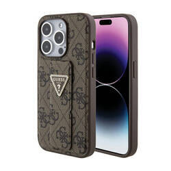 Guess Grip Stand 4G Triangle Strass Logo - Etui iPhone 15 Pro Max (brązowy) (GUHCP15XPGS4TDW)