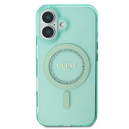 Guess IML Rhinestones MagSafe - Etui iPhone 16 (zielony) (GUHMP16SPFTDTEN)