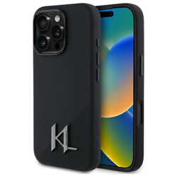 Karl Lagerfeld Silicone Shadow Metal Initial MagSafe - Etui iPhone 16 Pro Max (czarny) (KLHMP16XSCMKMPCK)