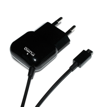 PURO Mini Travel Charger - Przenośna ładowarka sieciowa z kablem Micro USB (czarny) (MTCMICROBLK)