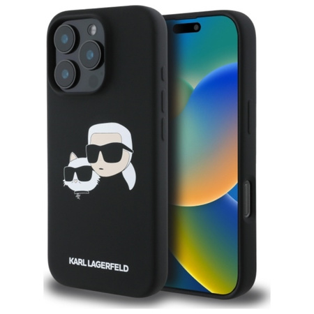 Karl Lagerfeld Silicone Double Heads Print MagSafe - Etui iPhone 16 Pro (czarny) (KLHMP16LSKCHPPLK)