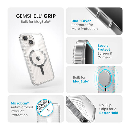 Speck Gemshell Grip + MagSafe - Etui do iPhone 16e / iPhone 15 / iPhone 14 / iPhone 13 (Clear / Chrome Finish) (150494-3223)