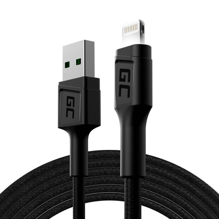 Green Cell Ray - Kabel Przewód USB - Lightning 200cm z białym podświetleniem LED, szybkie ładowanie Apple 2.4A (KABGC12)