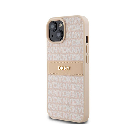 DKNY Leather Mono Stripe & Metal Logo - Etui iPhone 15 / 14 / 13 (różowy) (DKHCP15SPRTHSLP)