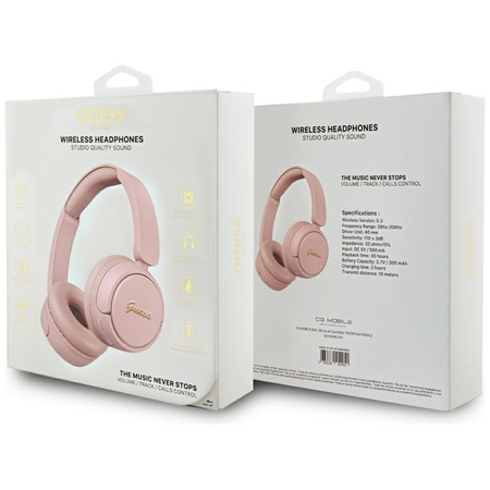 Guess Metal Logo Script - Bezprzewodowe słuchawki nauszne Bluetooth V5.3 (różowy) (GUBHV6SCP)