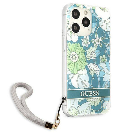 Guess Flower Cord - Etui ze smyczką iPhone 13 Pro Max (Green) (GUHCP13XHFLSN)