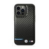 BMW Leather Carbon Blue Line – Etui iPhone 14 Pro (Czarny) (BMHCP14L22NBCK)