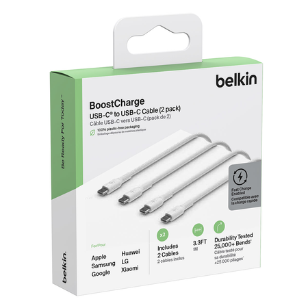 Belkin Kable USB-C na USB-C 2.0, 1 m, 2 sztuki - biały (CAB003BT1MWH2PK)