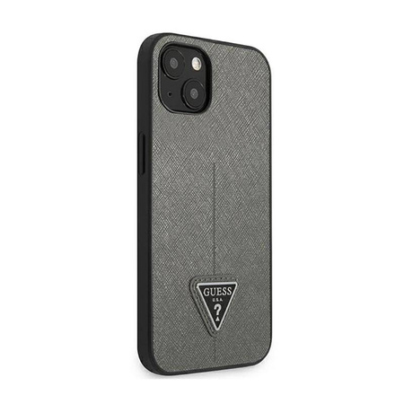 Guess Saffiano Triangle Logo Case – Etui iPhone 14 Plus (srebrny) (GUHCP14MPSATLG)