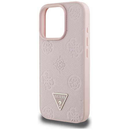 Guess Grained Hot Stamp Peony Triangle Logo MagSafe - Etui do iPhone 16 Pro (różowy) (GUHMP16LPGBTMP)
