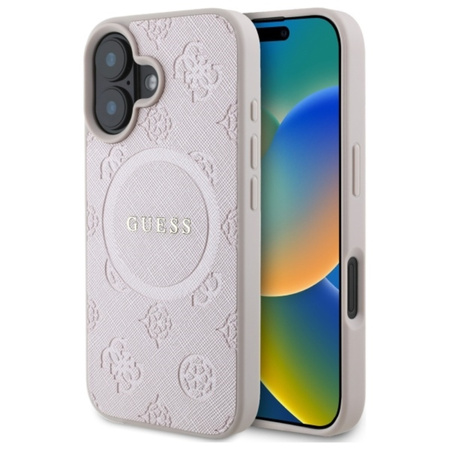 Guess Saffiano Peony Classic Logo MagSafe - Etui iPhone 16 (różowy) (GUHMP16SPSAPSMEP)