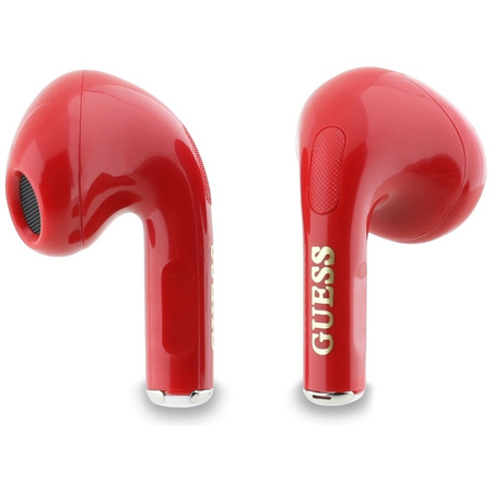 Guess Glossy Effect Printed Classic Logo & Charm - Słuchawki Bluetooth TWS + etui ładujące (czerwony) (GUTWSXMCCLR)