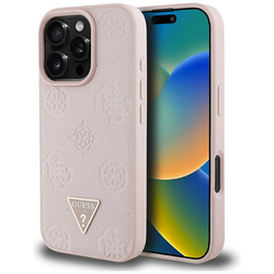Guess Grained Hot Stamp Peony Triangle Logo MagSafe - Etui do iPhone 16 Pro (różowy) (GUHMP16LPGBTMP)