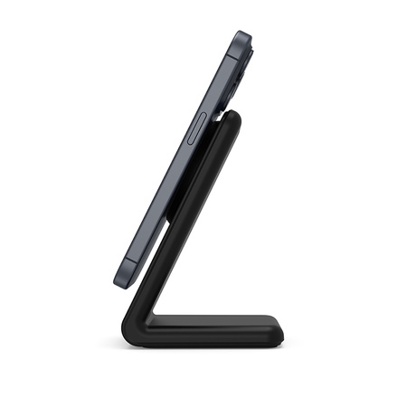 Crong MagSpot Stand - Ładowarka bezprzewodowa 2w1 z MagSafe do iPhone i AirPods (czarny) (CRG-MSS-BLK)