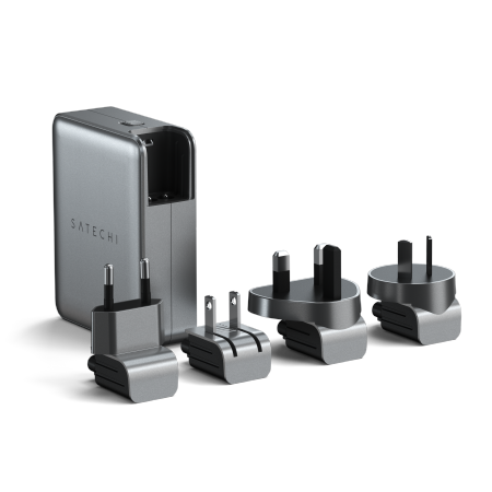 Satechi 4-Port GaN Travel Charger - ładowarka podróżna 145W  z 4 adapterami do gniazdek - US, UK, EU, AS (4x USB-C) (ST-W145GTM)