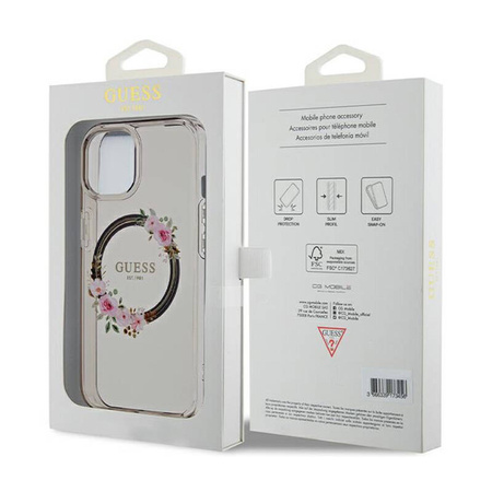 Guess IML Flowers Wreath MagSafe - Etui iPhone 15 (czarny) (GUHMP15SHFWFCK)