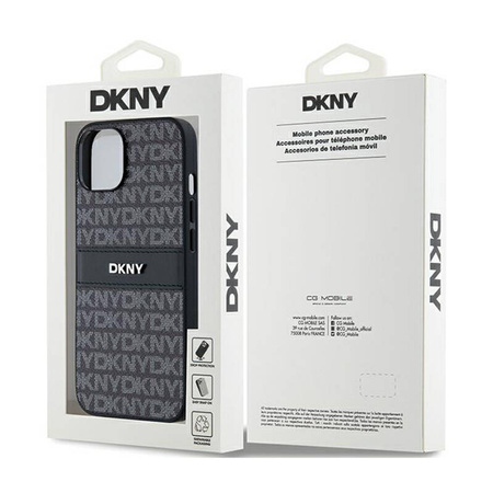 DKNY Leather Mono Stripe & Metal Logo - Etui iPhone 15 Plus / 14 Plus (czarny) (DKHCP15MPRTHSLK)
