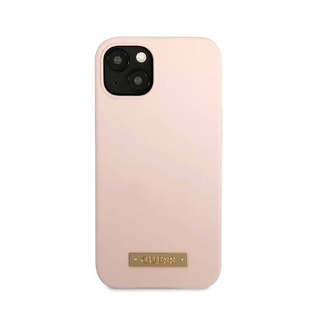 Guess Silicone Logo Plate MagSafe - Etui iPhone 13 (różowy) (GUHMP13MSBPLP)