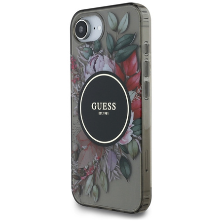 Guess IML Flowers MagSafe - Etui do iPhone 16e (czarny) (GUHMPSE4HFWBRCEK)