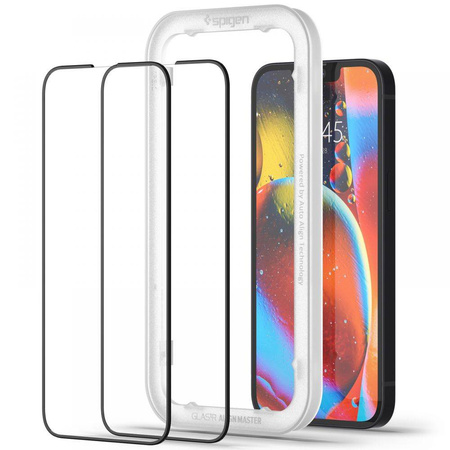 Spigen Alm Glass FC 2-Pack - Szkło hartowane do iPhone 16e / iPhone 14 / iPhone 13 / iPhone 13 Pro 2 szt (Czarna ramka) (AGL03387)