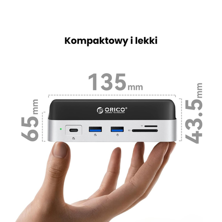 Orico Stacja dokująca do MacMini M4, USB-C 10 Gbps, z obudową M.2 NVMe, pionowa, metalowa (VS10-SV-EP)