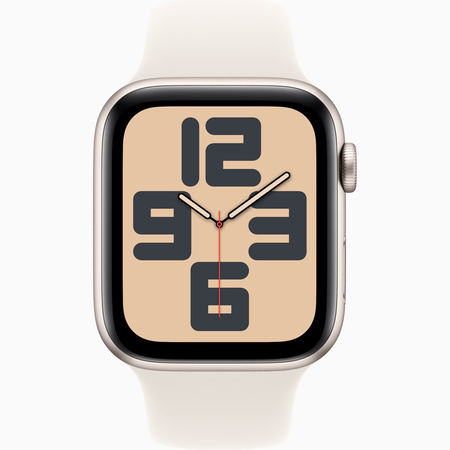 Apple Watch SE GPS 44mm Koperta z aluminium w kolorze księżycowej poświaty, pasek sportowy w kolorze księżycowej poświaty - S/M (MXEU3ET/A)