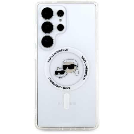 Karl Lagerfeld Button Karl & Choupette Heads Printed Logo MagSafe - Etui Samsung Galaxy S25 Ultra (biały) (KLHMS25LHLSKCH)