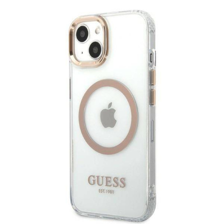 Guess Metal Outline Magsafe - Etui iPhone 13 (przezroczysty / złoty) (GUHMP13MHTRMD)